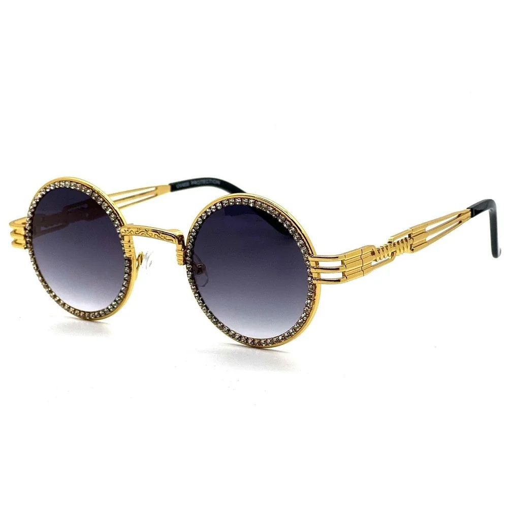 Rhinestone Sunglasses‎ Gold Frame UV400 Protection Fashion Shades Hip Hop Style